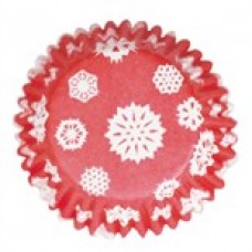 Red and white snowflake cupcake cases